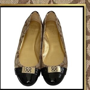 Coach Signature Logo Ballet Flats in Metallic Gold and Tan